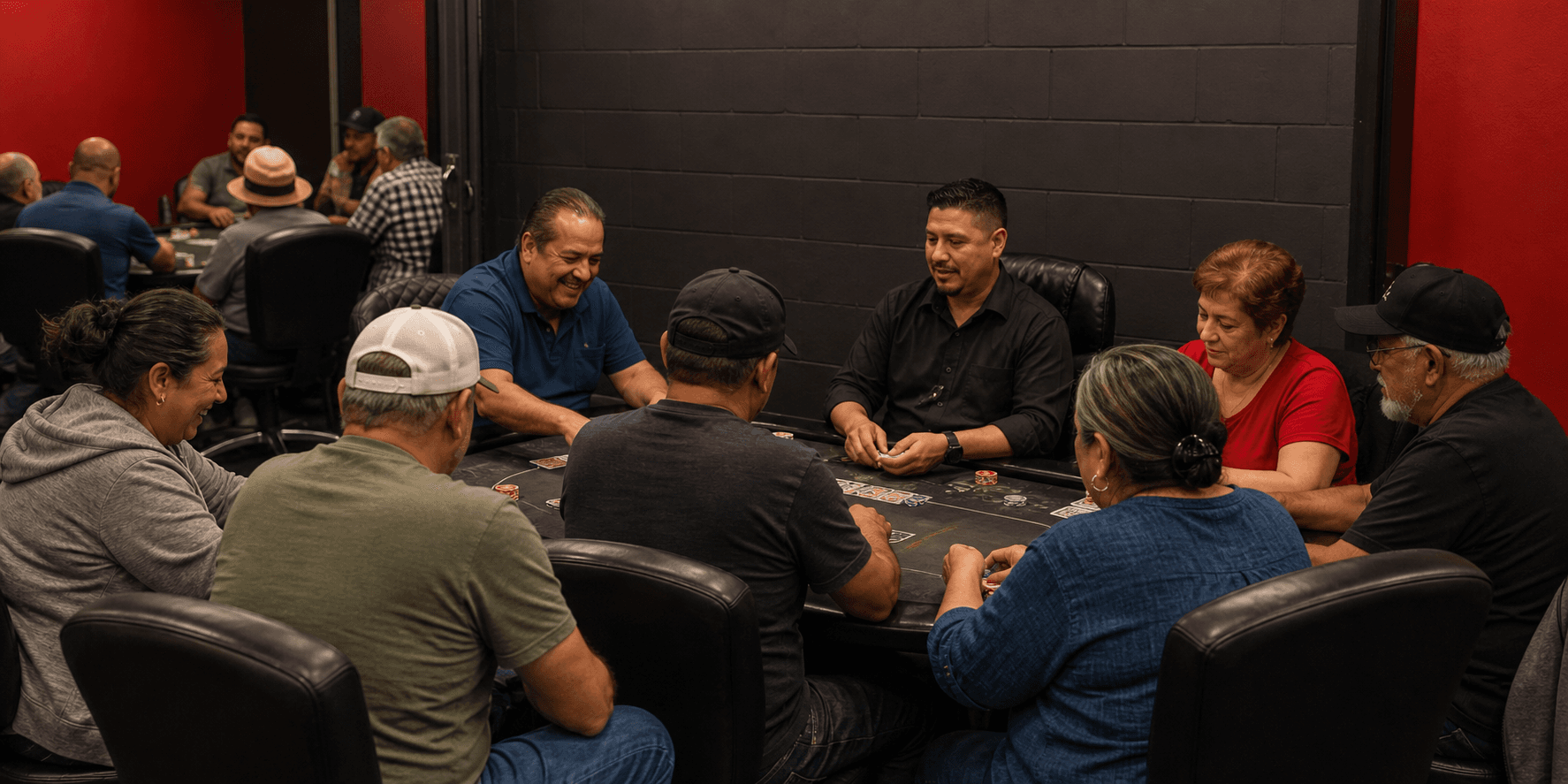Friends and regulars enjoying a welcoming game at Suits Social Club